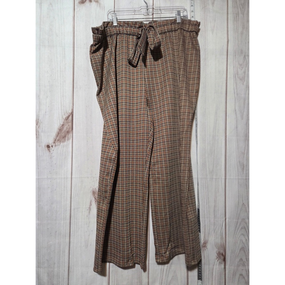 Modx Plaid Wide Leg Paperbag Waist Pants Women‎ 2X Brown Orange Black Grandma